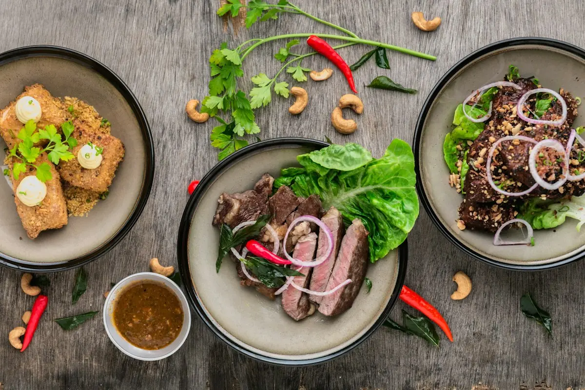 Rich plated dishes from above
