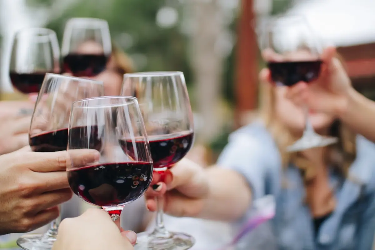 Guests toasting with red wine